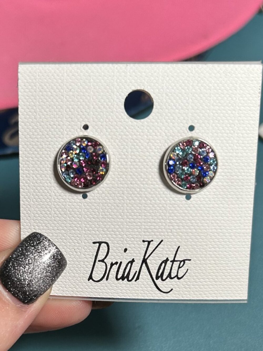 Bria Kate Colorful Crystal Pave Druzy Style Round Stud Earrings NWT